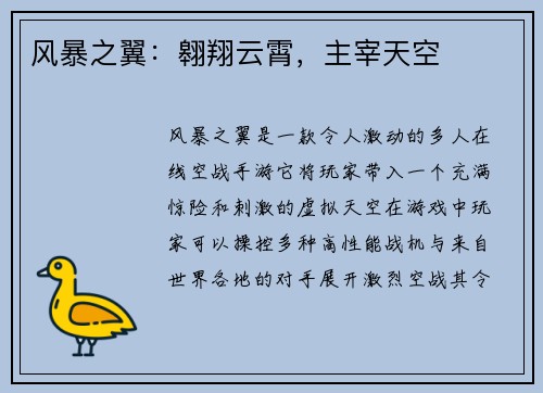 风暴之翼：翱翔云霄，主宰天空