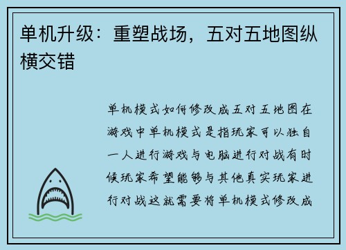 单机升级：重塑战场，五对五地图纵横交错